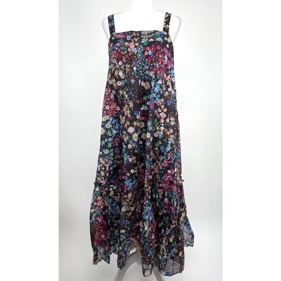 Anthropologie Geisha Designs Floral Organdy Midi Dress Size Medium Sequin Party - Picture 2 of 16